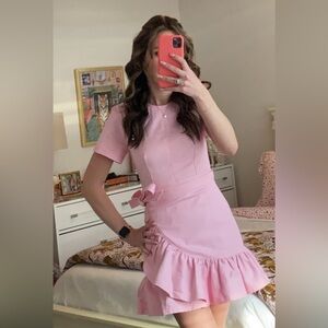 Cinq a Sept Ruffled Pink Denim Mini Dress
